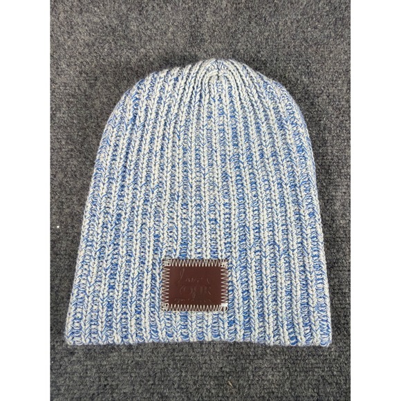 Love Your Melon Accessories - Love Your Melon Blue White Marled Knit Beanie Leather Patch Cotton Hat USA